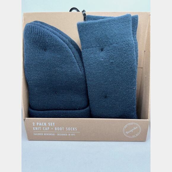 Bespoke Navy 2 Pack Set Beanie And Boot Socks NEW - Picture 2 of 4